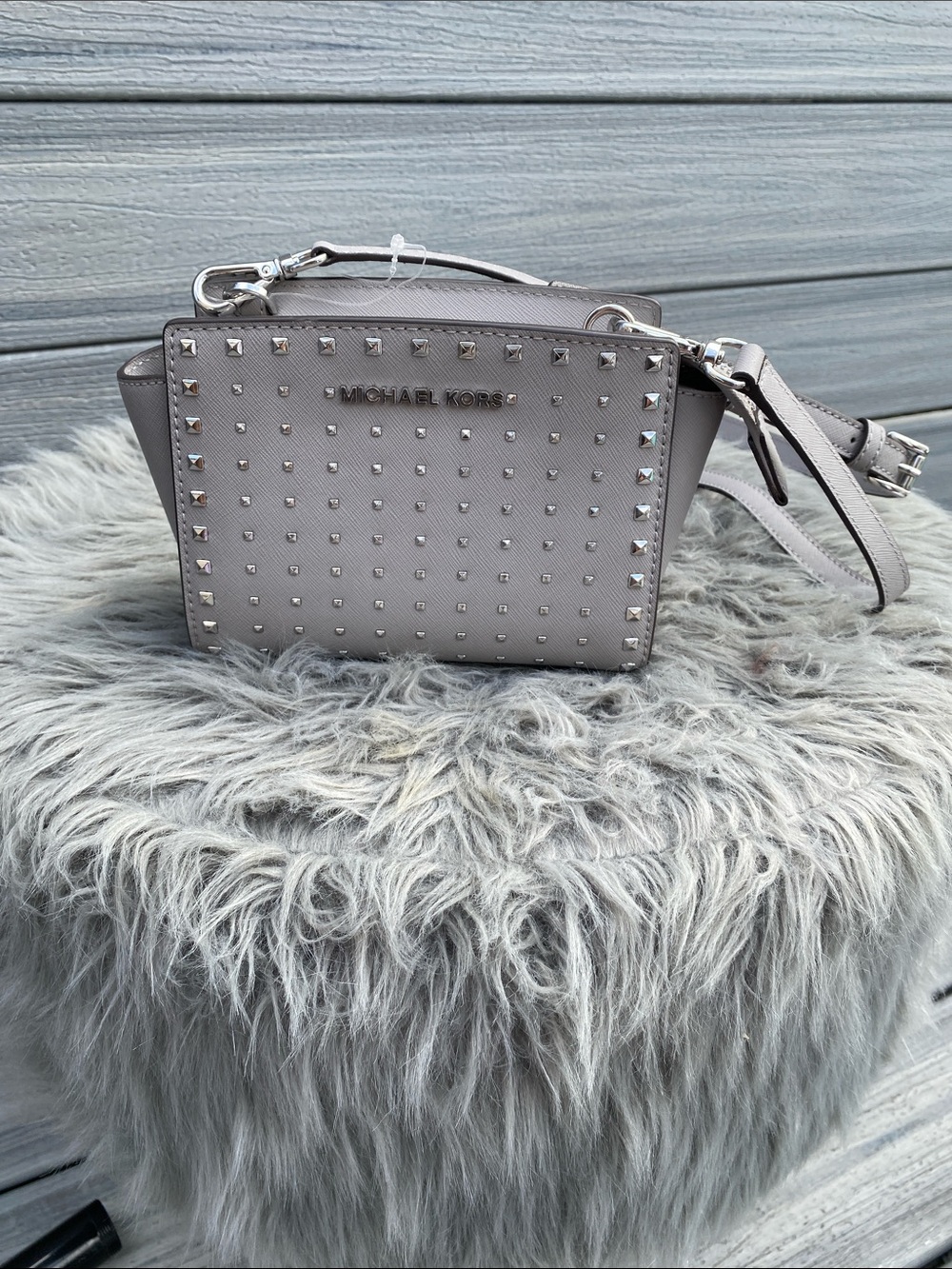 Michael Kors Light Grey Studded Crossbody
